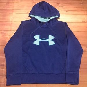 Womens Under Armour Semi-Fitted Fleece Hoodie Sweatshirt SM Small Blue 1250198
